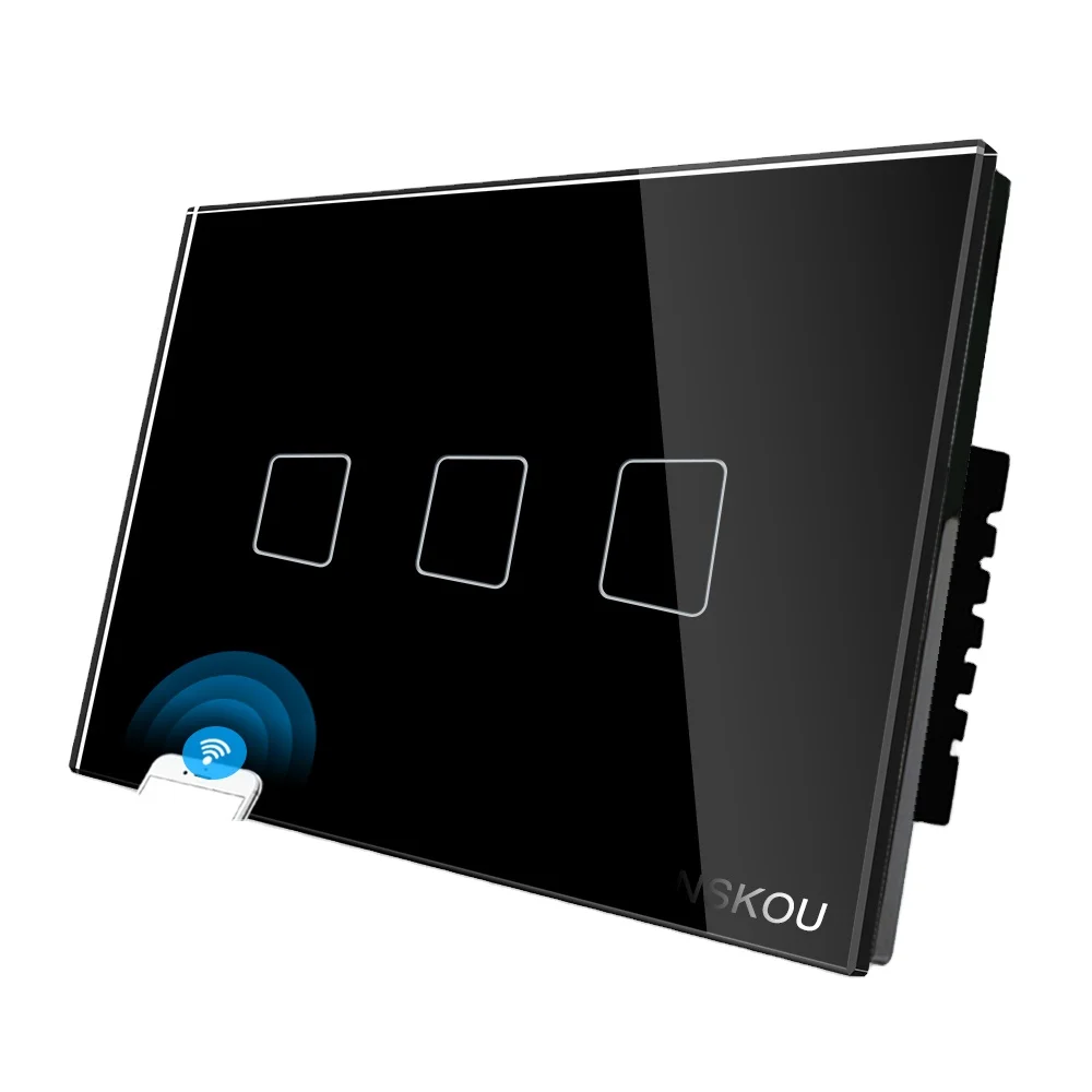 Factory CE/RoHs/SAA  US/AU Glass Tuya Smart Life 3 Gang 2/3/4 Way Wifi Smart Home Touch Switch Alexa Google Home