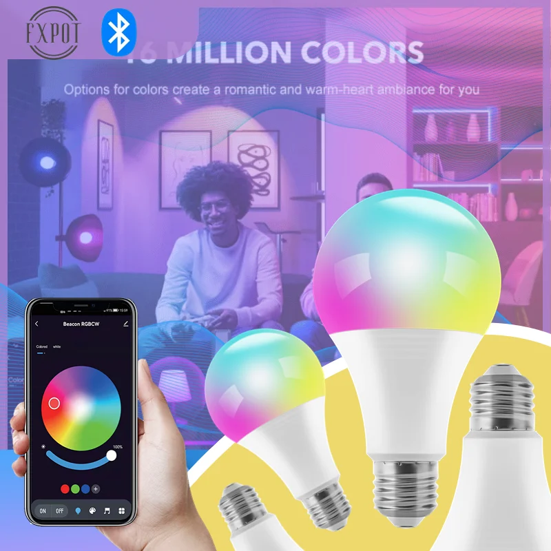 Светодиодная лампа fxpot Bt Alexa, умная Светодиодная лампа BulbsIndoor, освещение яркости, управление цветом, приложение Google Home Alexa, телефон