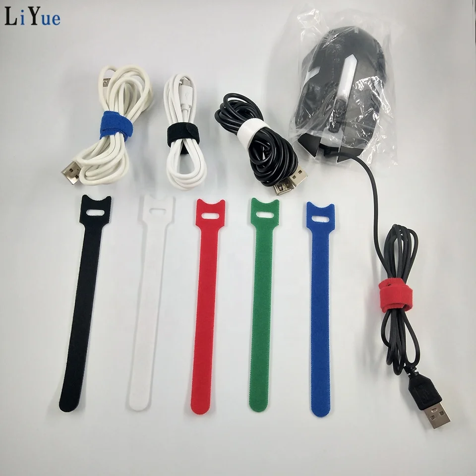 hook for fish logo custom Black Cable Connectors hook and loop cable tie strap back to back ribbon