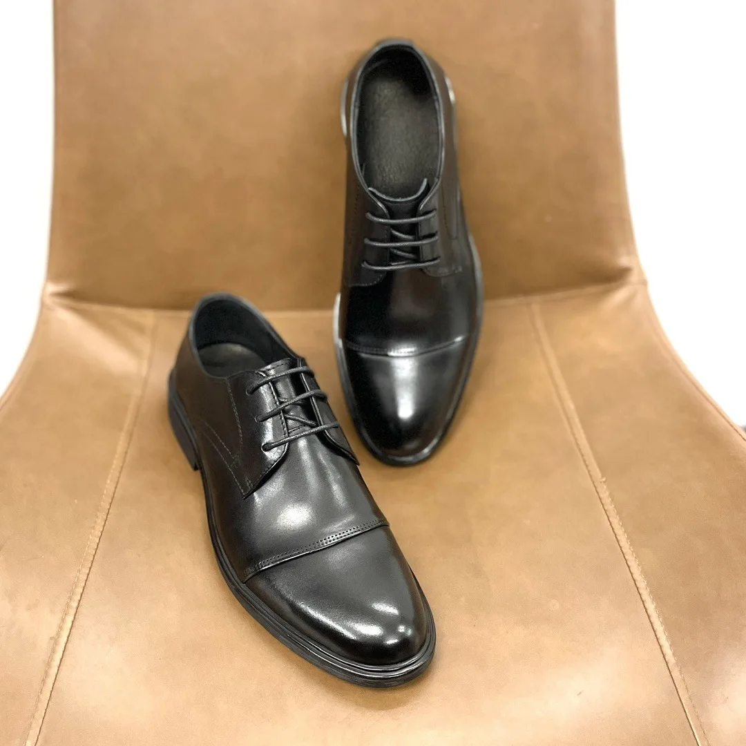 China factory men  genuine leather Shoes  lace up real leather durable  cowhide walking shoes Black Business men footwear