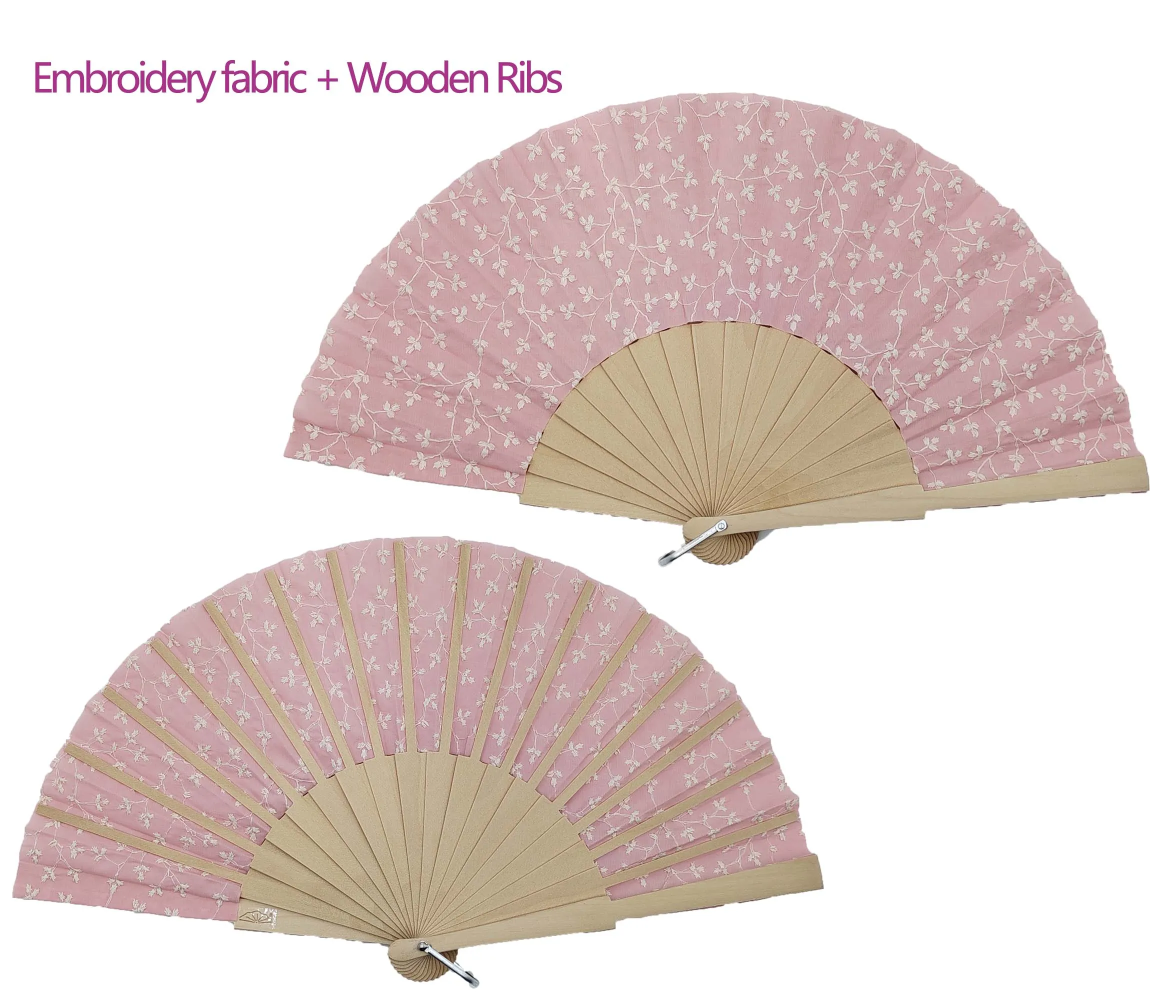 Wholesale High Quality Embroidery Fabric+Wooden/Bamboo Folding Hand Fan For Wedding/Advertising