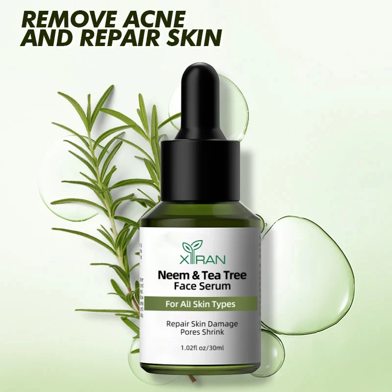 OEM Private Label 100% Natural Neem & Tea Tree Face Serum Smooth Repair Skin Damage Pores Shrink Hyaluronic Acid Serum For Face