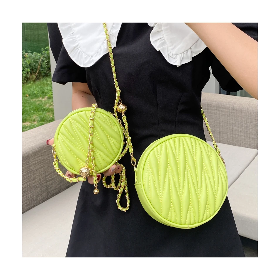Pleated Ladies 2021 Mini Round Shoulder Purses Ruched Embroidery Circle Chains Crossbody Chest Bags Luxury Handbags for Women