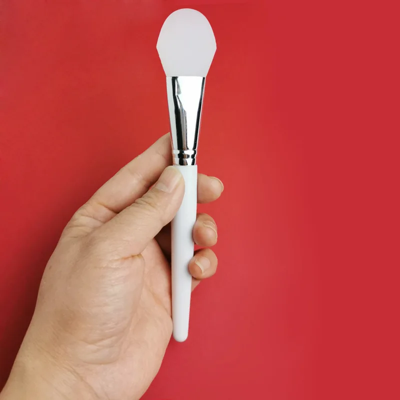 Custom logo fan face masking facial applicator for cosmetic tools white handle clay mud beauty spa makeup silicone mask brushes