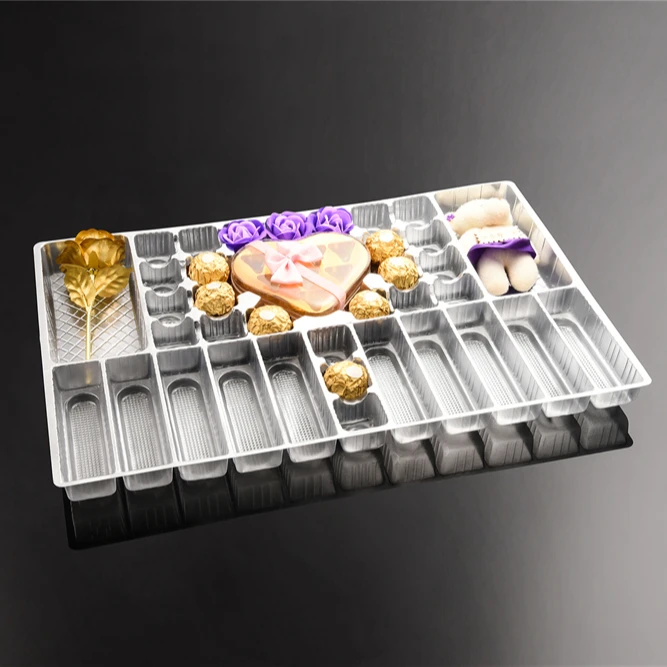New Wholesale Custom Clear Gold PET Chocolate Blister Tray Plastic Packing Tray Blister Inserts Serving For Chocolate Boxes