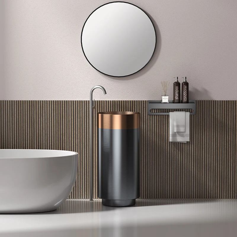 Wholesale Luxury Floor Standing Stainless Steel rose gold round hand wash basin sink with pedestal Hotel bathroom sinks