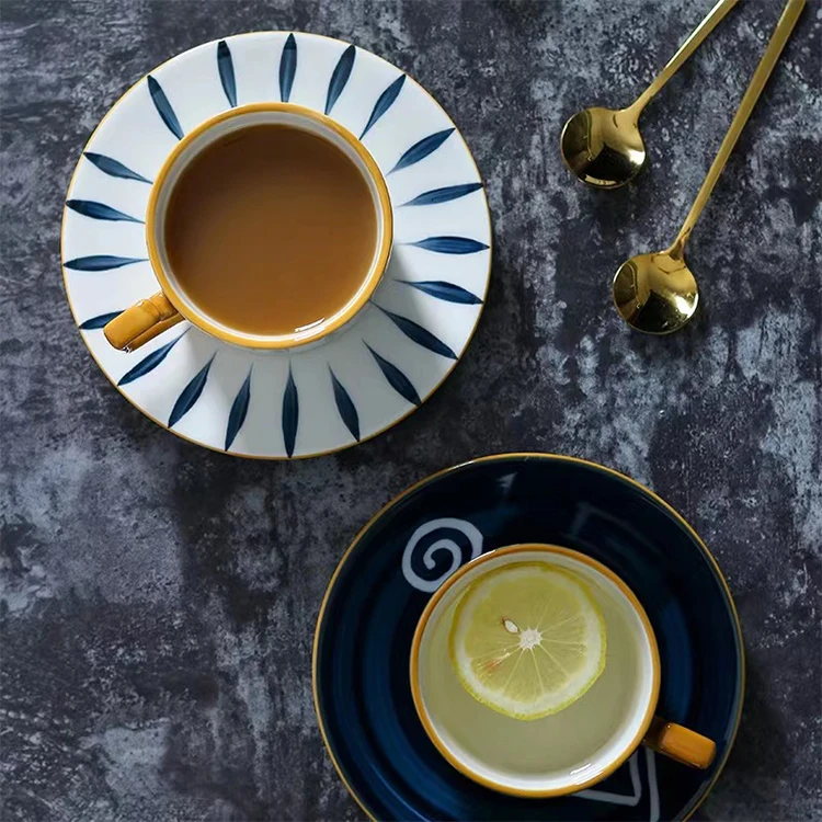 Milk Tea Cup Saucers for Restaurant Cafe Ceramic Tea Cups & Saucers Custom Ceramic Espresso Coffee Cup Set