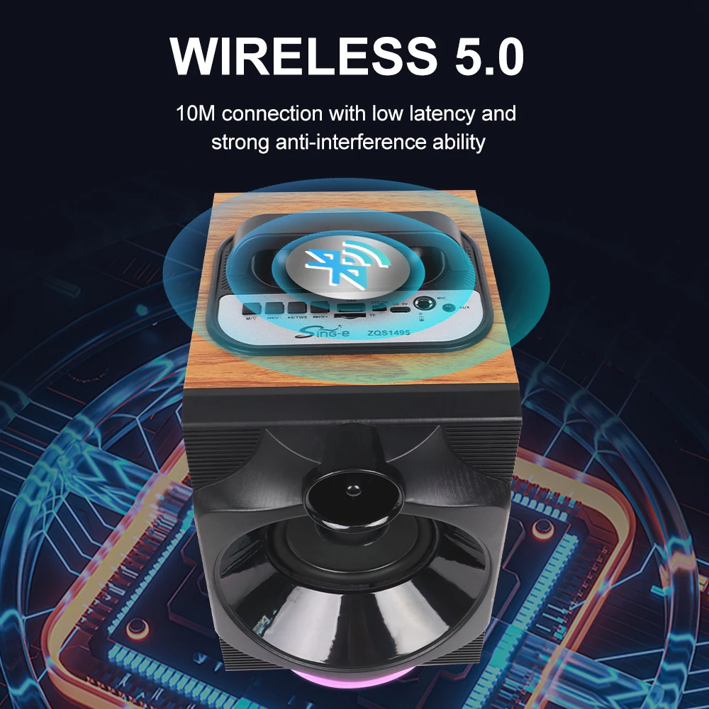 SING-E ZQS1495 4-Inch High Quality Wooden RGB Stereo Karaoke Multimedia Speaker for Computer & Stage Outdoor Parties