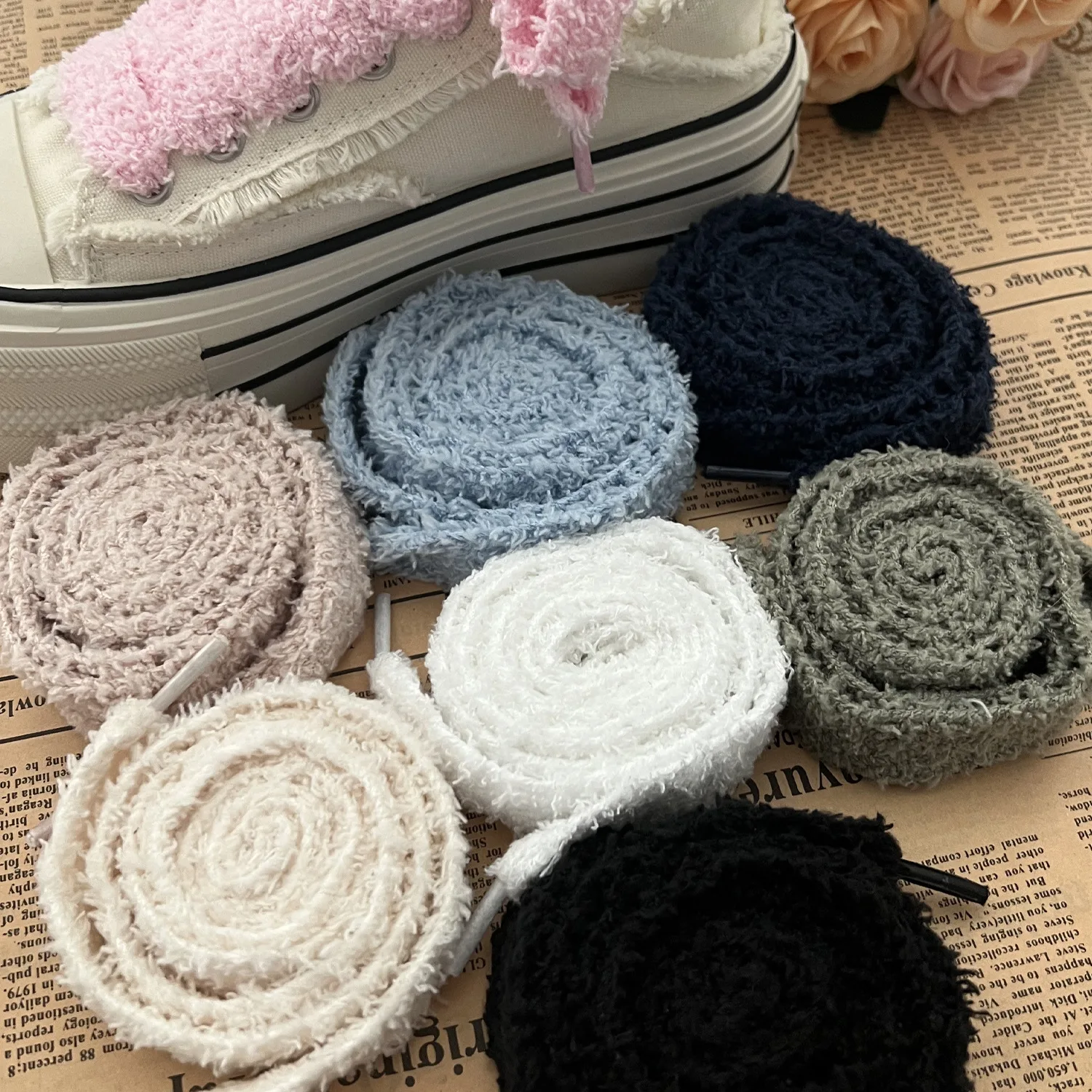 22mm Super wide Caterpillars thick Fuzzy shoelaces Flat Fat Low canvas Sneakers Fluffy plush Shoe Laces