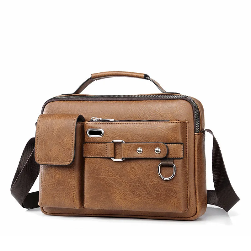Mens Messenger Bag Waterproof Vintage Pu Leather Computer Laptop Bag Crossbody Bags For Work Men Satchel Handbag