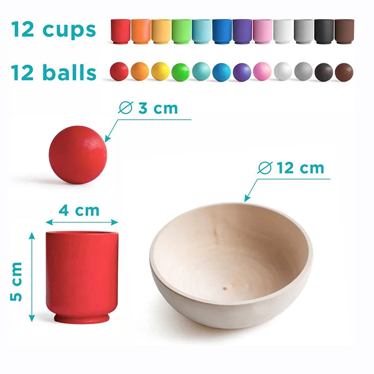 suppliers custom Montessori games solid wooden game colorful balls and cups Educational Smart Games baby toy