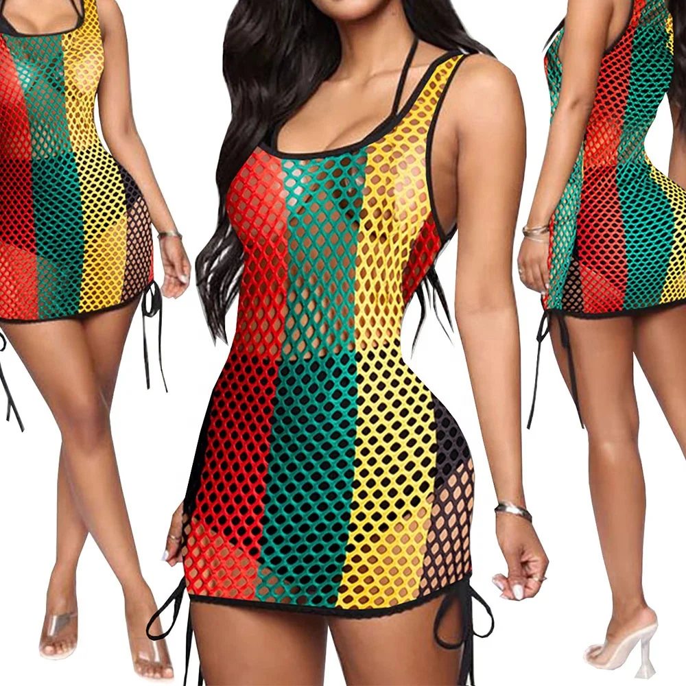 
 Клубные платья, летнее разноцветное Сетчатое платье в полоску, ажурное Сетчатое платье и женское платье Rasta 2021  