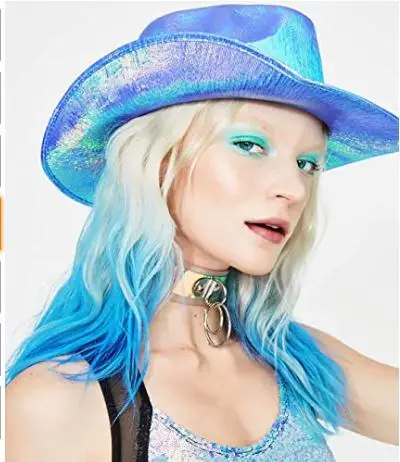 Light Up Holographic Led Flashing Hats Wholesale Western Styles Pink Red White And Blue Women Wool Cowboy Hat With Lights
