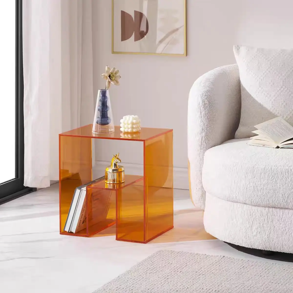 Orange Acrylic Bedside Table Transparent Storage Corner Bedroom Small Apartment Furniture