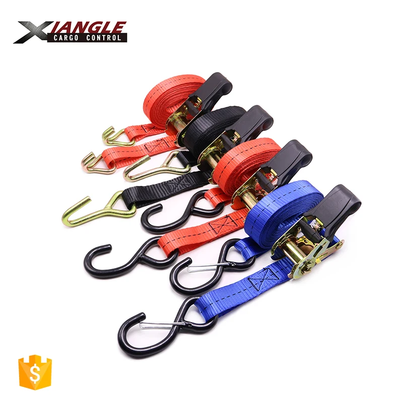 Недорогие ремни с храповым механизмом для грузового мотоцикла с резиновой ручкой и одним J-образным крючком, вместимость 25 мм, 800 кг