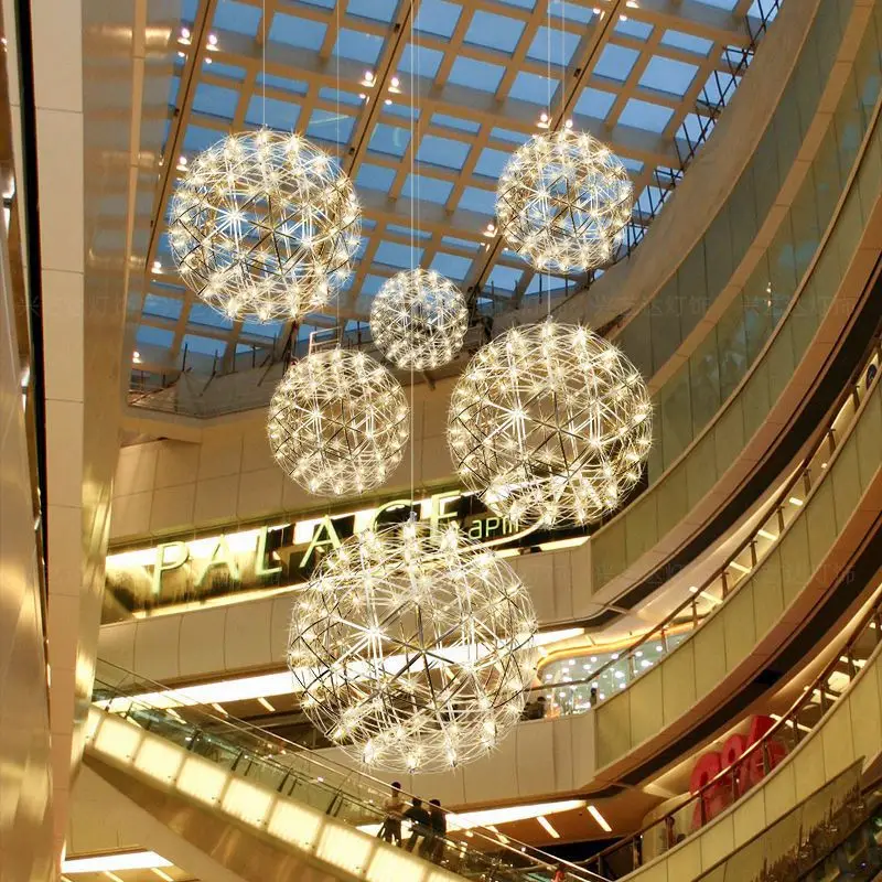 Hotel Villa Hall Stair Ceiling Chandelier Modern Decorative Metal Flower Ball Pendants Lights Living Room Led Chandeliers Light