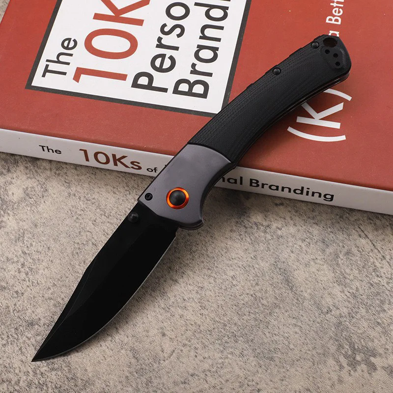 Awesome Quality Satin Black Blade EDC Sporting Knife 440C Bushcraft Pocket Camping Folding With G10 Handle