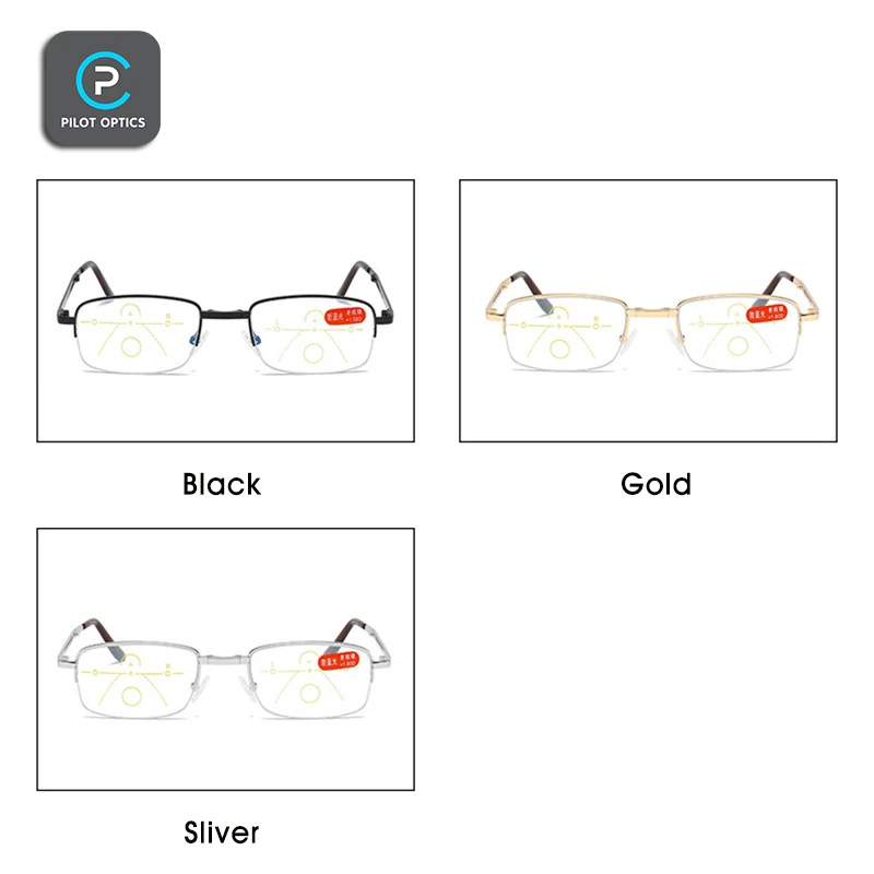 Pilot optics Portable Multifocal Men Women Anti-Blue Ray Presbyopic Progressive  Folding Reading Glasses