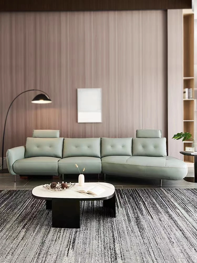 Italian minimalist leather sofa light luxury living room corner shaped head on the sofa