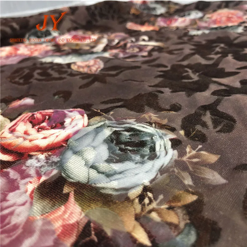 
knitted four way stretch flower print burnout velvet fabric for dress 