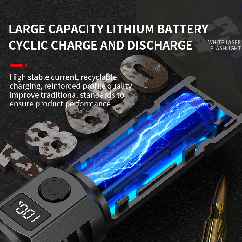 Rechargeable Outdoor LCD Display Strong Light Super Bright ABS Lamp Body Emergency Laser Cannon Flashlight
