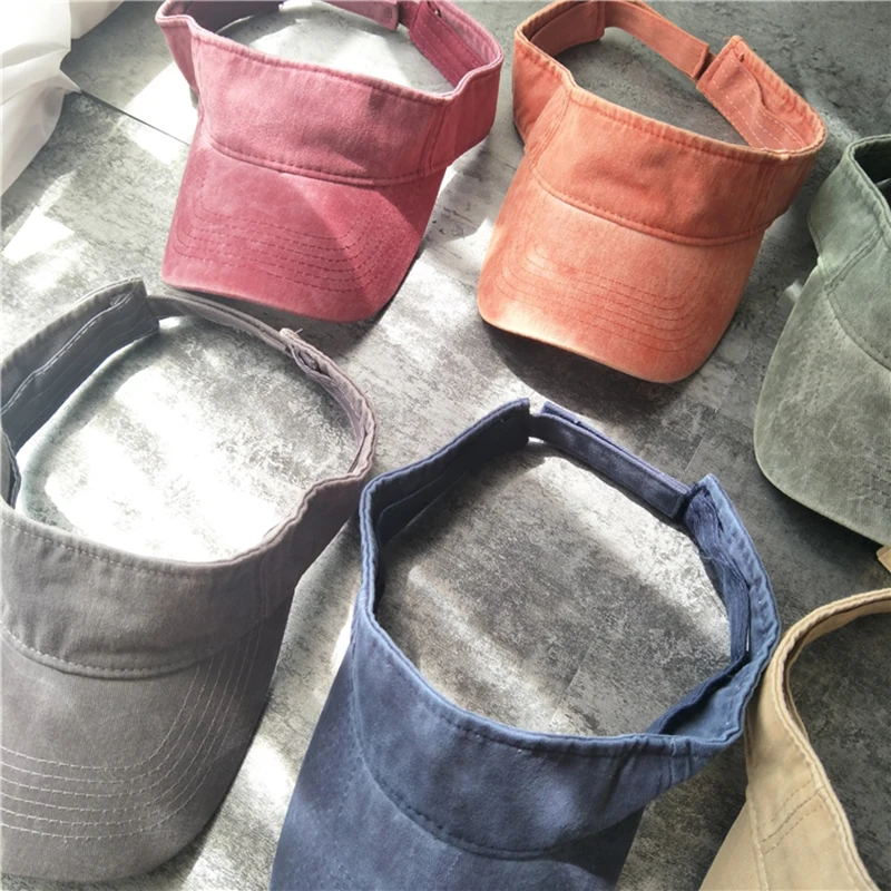 Wholesale Outdoor Adjustable Sun Visor Cap Golf Running Sports Women Custom Logo Wash Denim Sun Visor Hat