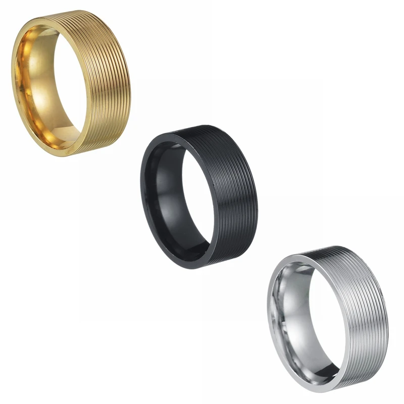2023 Fashion Hot Sale Threaded 8mm Titanium Steel Ring Vacuum Plated Rings For Men