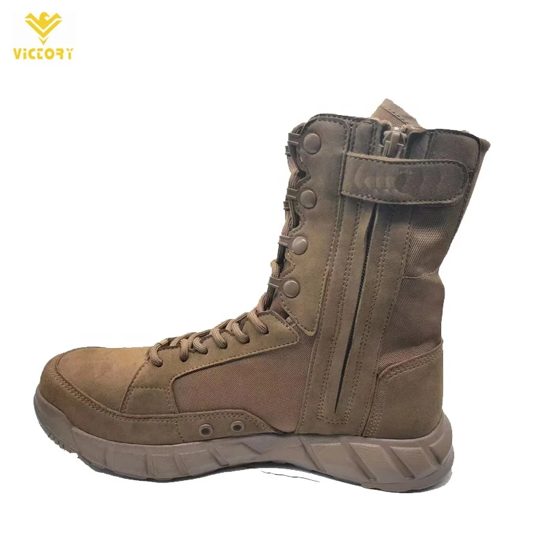 Men tactical boots side zip khaki brown and black Outdoor Shoes Tactical Combat Boots
