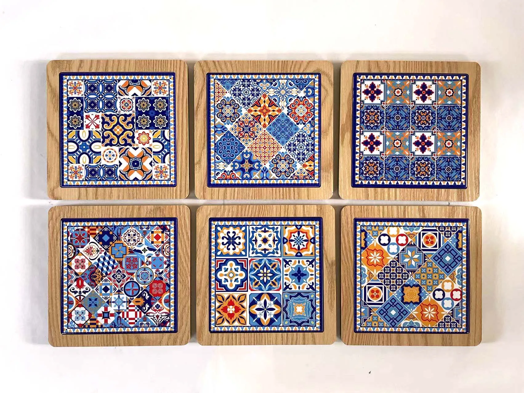 Wholesale Wooden Floral Pattern Placemats Custom Logo Wood Cork Coasters Country Design Style Pad Table Home Car Wedding Party