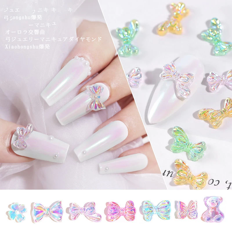 
3D INS Japanese Colorful Butterfly Bear Nail Art Decorations DIY Nail Butterfly Decals 