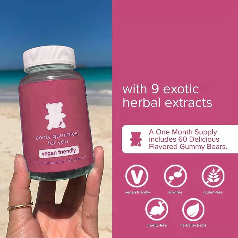 Super Vegan Friendly Hip Booty Gummies Berry Flavor Body Contribution Stronger Hair Hip Booty Gummies