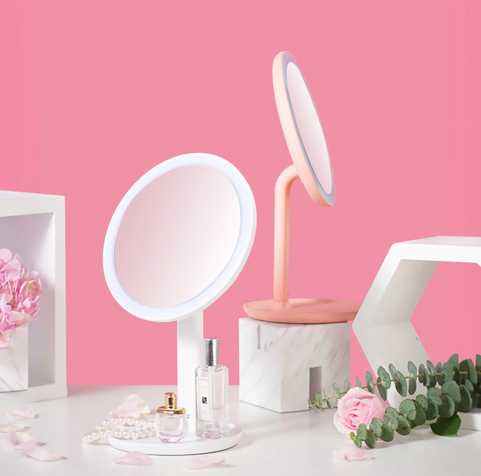 Круглое зеркало для макияжа со светодиодной подсветкой, настольное косметическое умное настольное мини зеркало со светодиодной подсветкой для макияжа