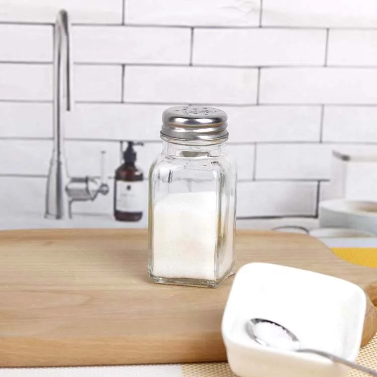 80ml Square Wide Mouth Clear Glass Spice Jar for Salt And Pepper With Shaker Lid