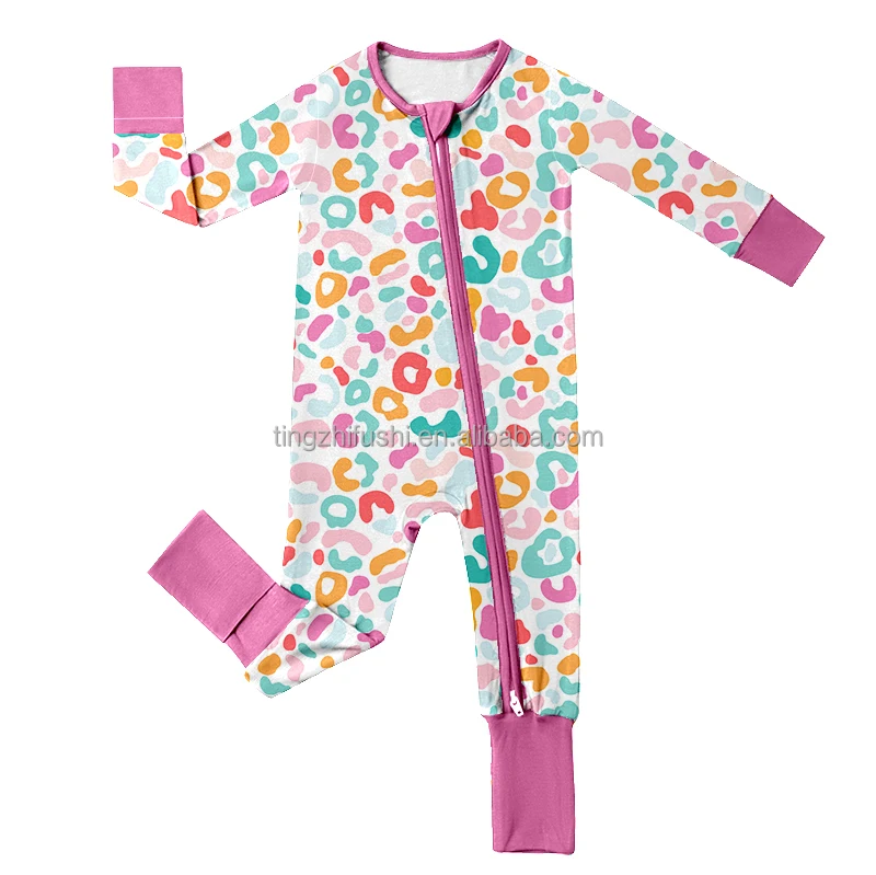 Custom Print Newborn Bamboo Double Zipper Pajamas Infant Western Cowboy Cartoon Clothes Baby Bamboo Sleeper Zippy Romper