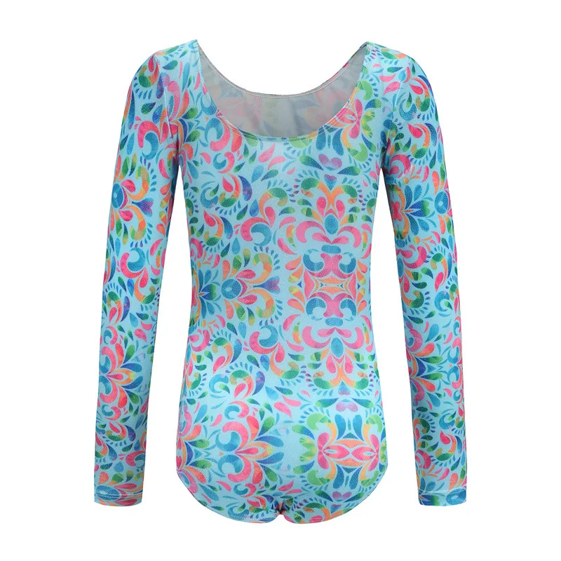 yqw685 Girls Rhythmic Gymnastics Embroidery Leotards Long Sleeve Competition Performance Rhinestone Dance Leotards
