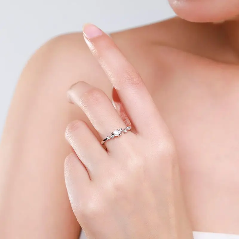 S925 silver ring female Japan and South Korea small fresh star star micro set closed ring small design INS Bracelet