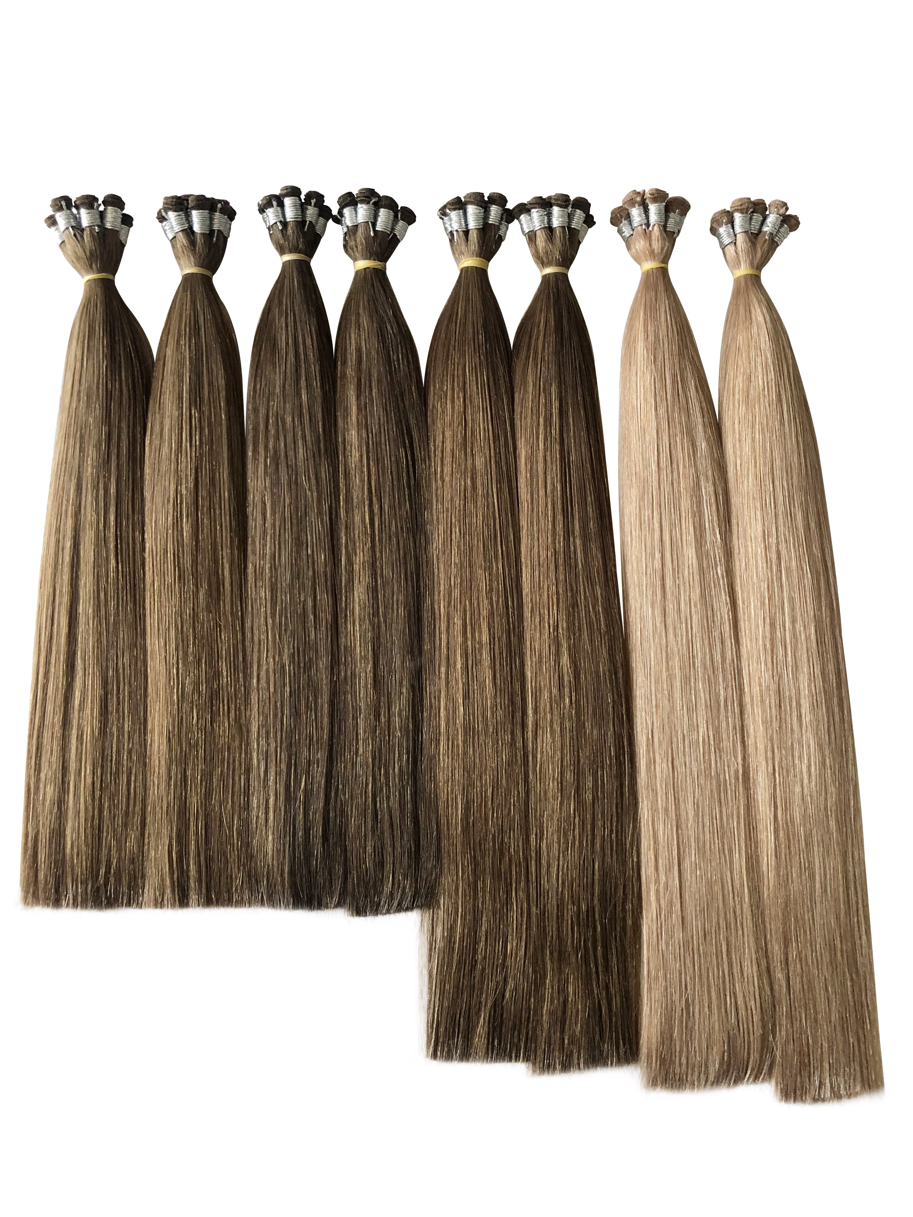 Top quality Cuticle aligned European remy hair hand tied weft hair extensions slavic hair