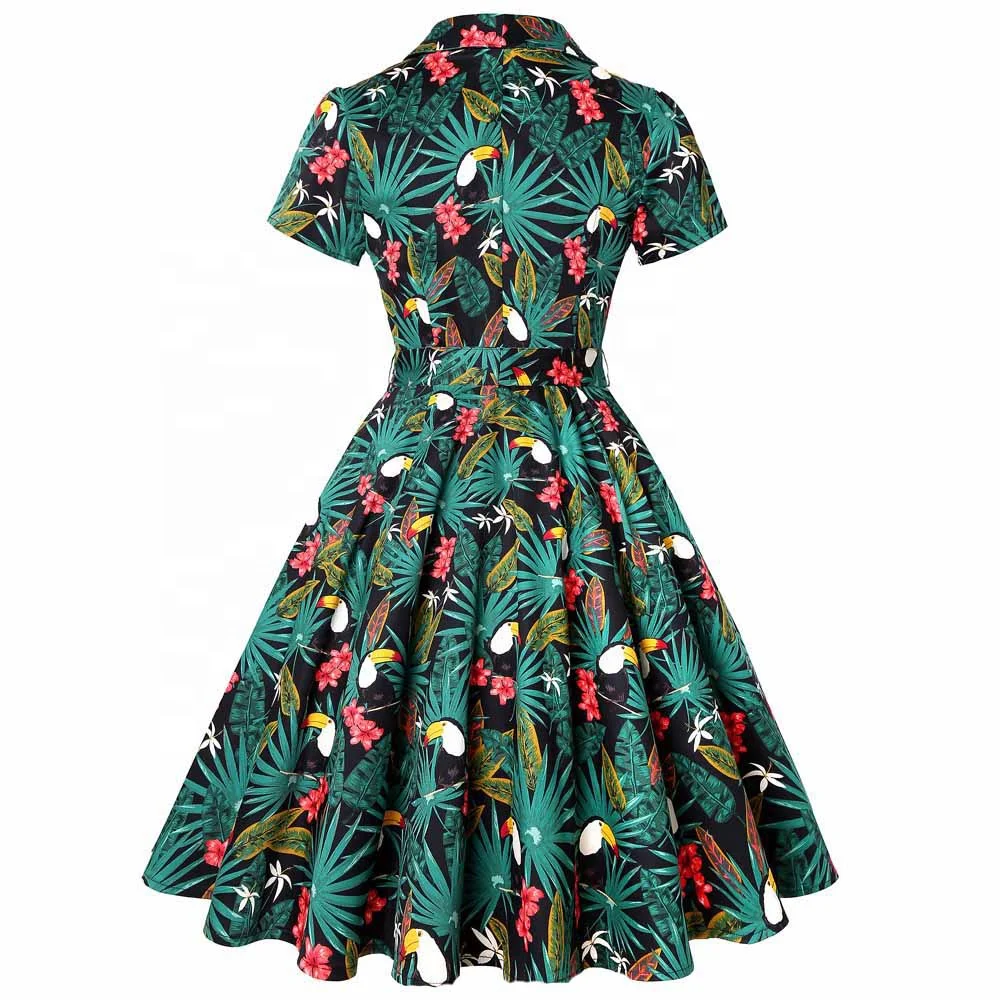 Women Vintage Dress 1950s 60s Retro Shirt Dress Plus Size Floral Cotton Women Ladies Swing Rockabilly Dresses Vestidos SD0002