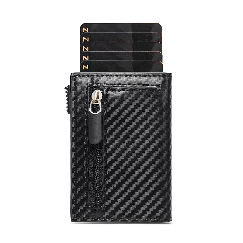 Design Fashion Zipper Coins Magnetic Card Holder Aluminum Pu Leather Business Rfid Smart Wallet Card Holder 2023