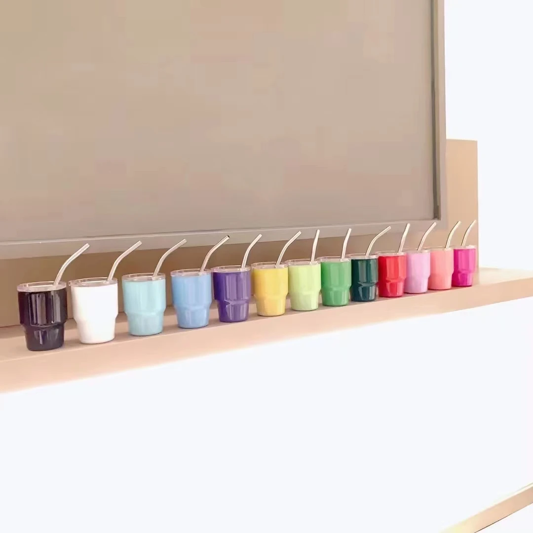 2oz 3oz Stainless Steel Tumblers Double Wall Vacuum Insulated Cups 2 oz Mini Tumbler Shot Glass with Straw and Lid