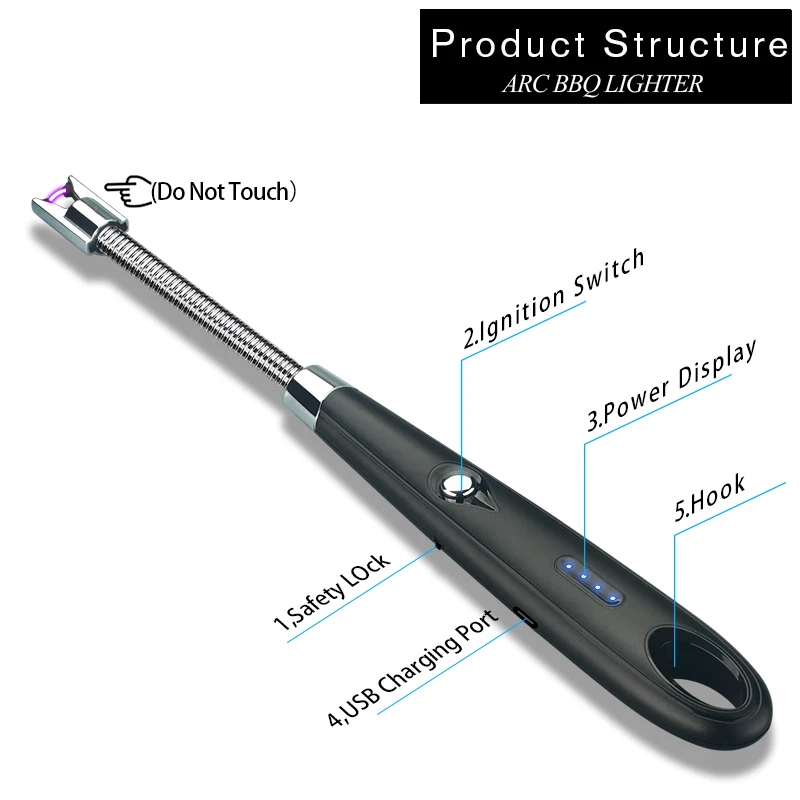 Factory Direct Supply Free Sample Long Flexible Rechargeable Flameless Electric Kitchen Plasma Candle Lighter for Candle