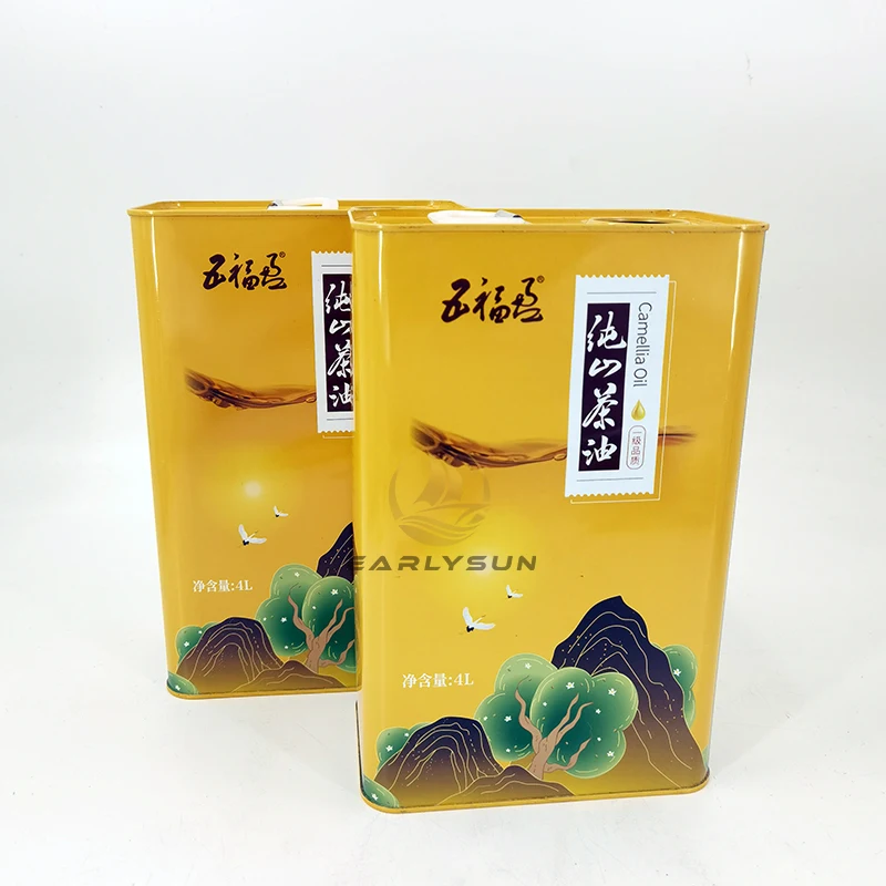 wholesale 4 L Oil tin Metal tinplate Square Tin Can canned Olive Oil Can With Plastic Lid