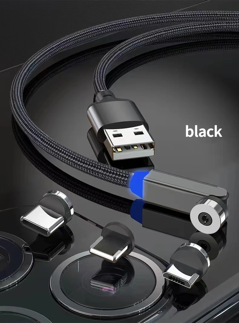 540 Degree Free Rotation USB C Magnetic Cable 3 in 1 Connectors Magnet Cable 3A Fast Charger Type C Cable for Mobile Smartphone