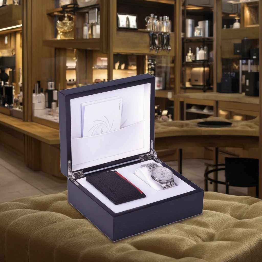 Wholesale Custom Design Elegant Wood Watch Wallet Travel Cases Luxury Black Brand Watch Box with Flipped Top for Gift