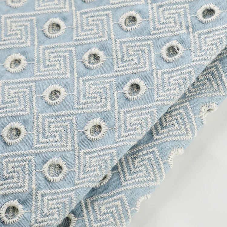 Низкий минимальный заказ, новинка, оптовая продажа, мягкая дышащая 100% хлопковая ткань с вышивкой ушками для женской блузки