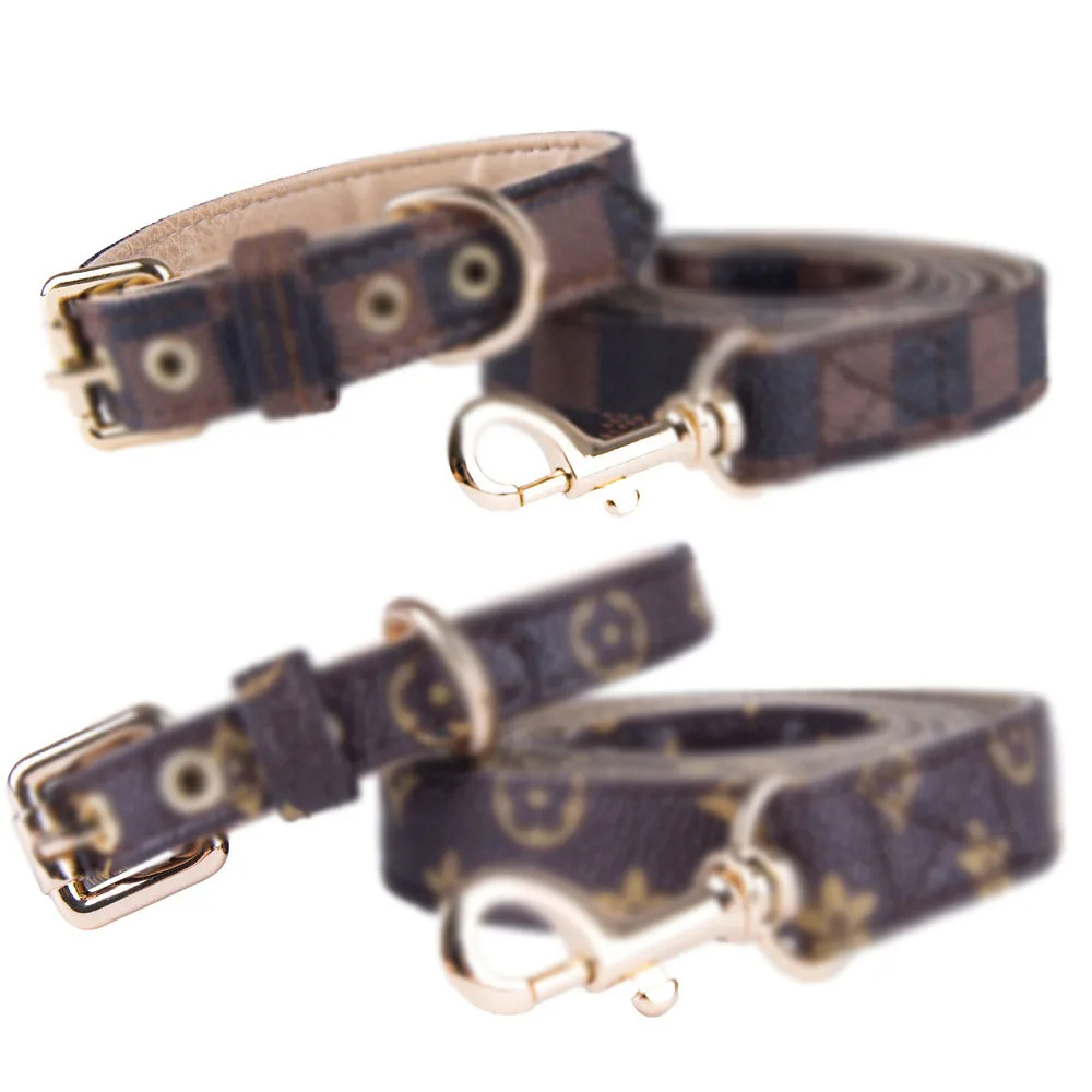 Customized new fashion pet PU collar leash set cats and dogs to prevent lost out leather collar