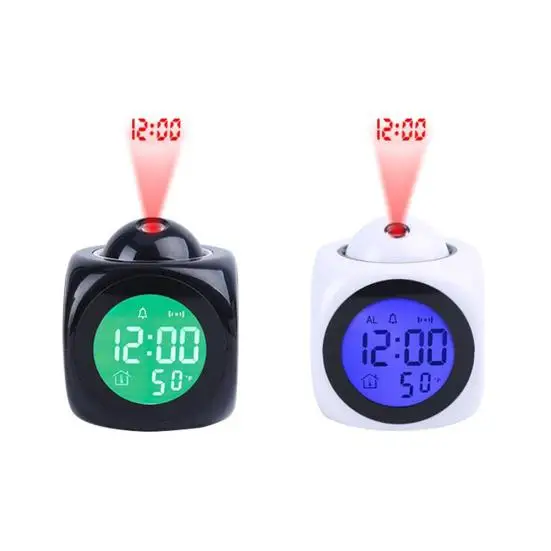 Creative LCD Projection Desk Clock English Voice Timekeeping Multi-function Alarm Clock with Temperature Display