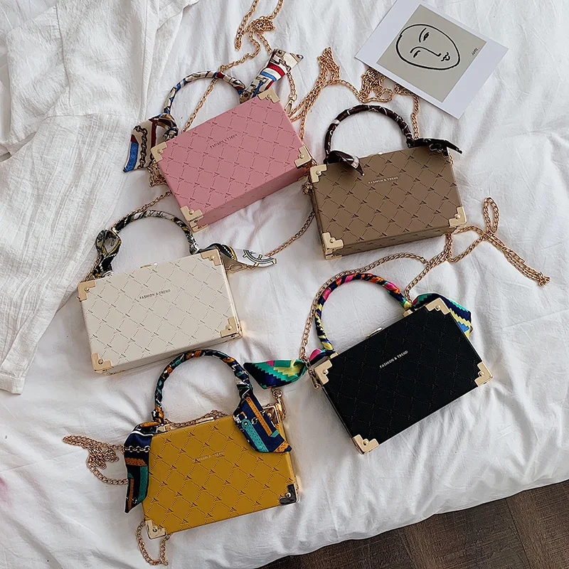 
New Arrival Small Scarves Box Chain Crossbody Shoulder Bag Women Purses Handbags Ladies Messenger Bags 