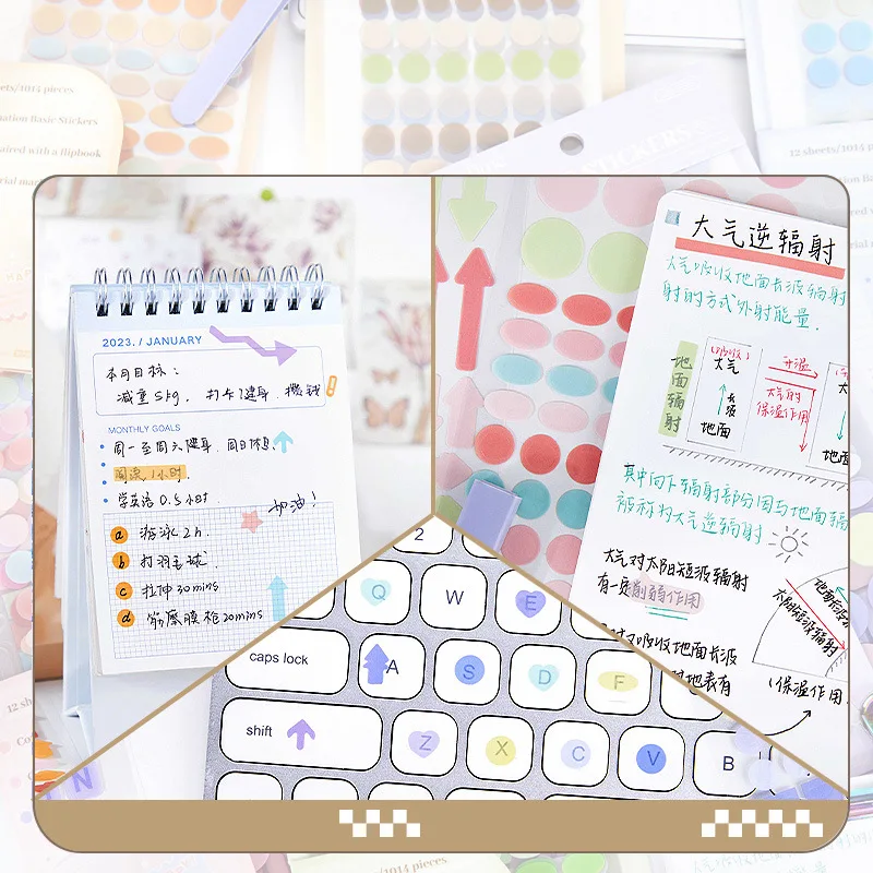 12 sheets per pack PET marking stickers Jelly Rhythm Series Basic Pattern Labels Handbook Decorative Materials 6