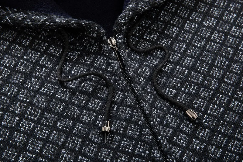 wholesale Plaid Hooded Cardigan Men Clothing Winter Knitted Cardigan Sweater Men Coats Fashion Winter Sweater For Man